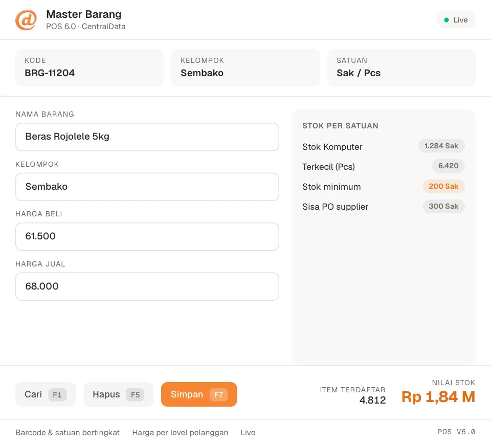Modul Master Barang — POS 6.0 CentralData